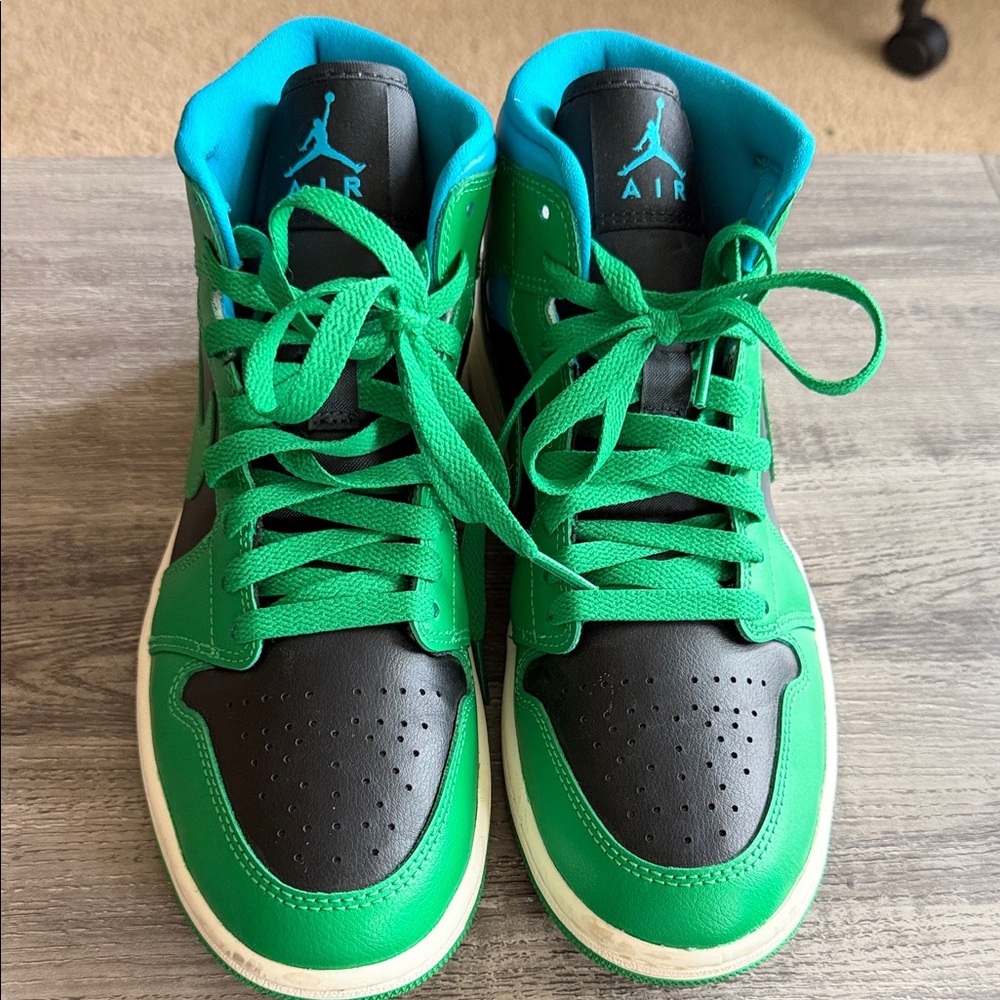 Jordan Green & Black Mid-Top Sneakers with Teal Lining